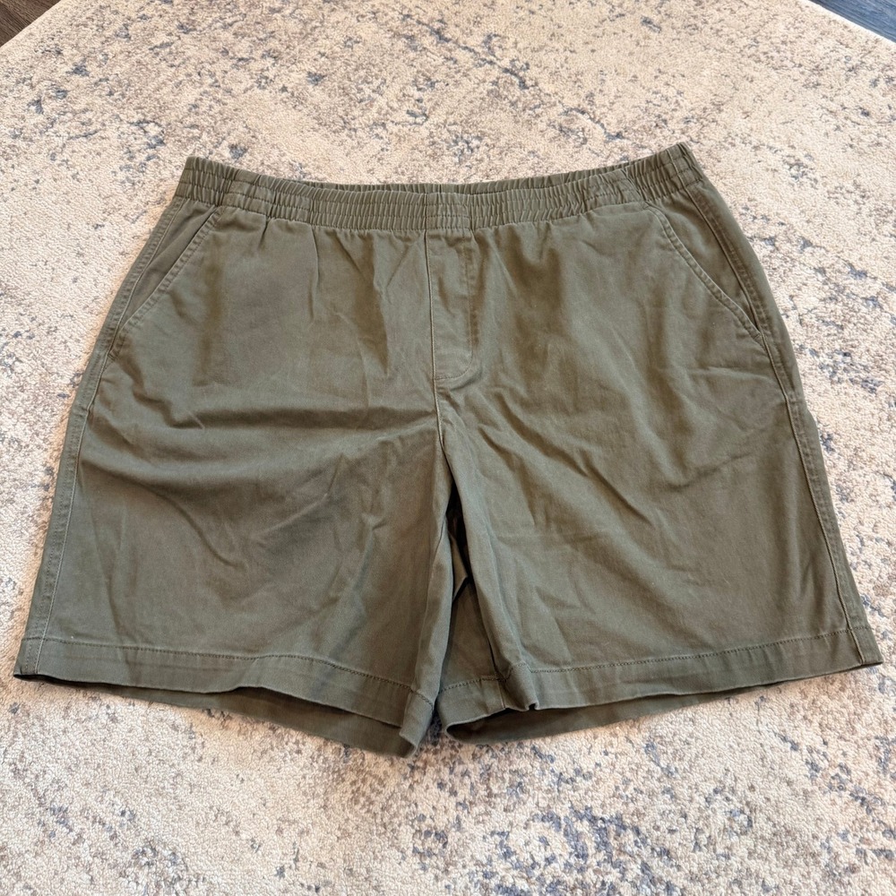 Lands End Mid Rise Pull On Chino Shorts Olive Green Size 16 Elastic Waist